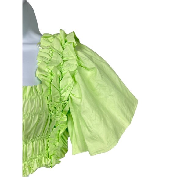 Zara Lime Green Smocked Ruffle Poplin Crop Top With Flutter Sleeves XS - Picture 6 of 13